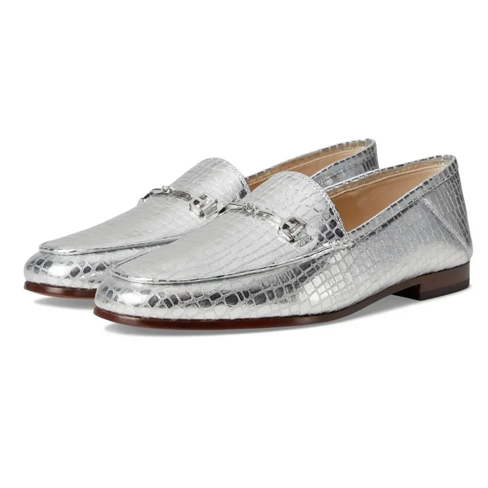 NEW $150 Sam Edelman Loraine Leather Loafer Soft Silver Snake Skin 6.5 Slip On